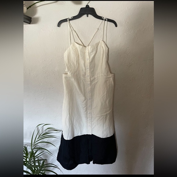 Anthropologie Maeve Colorblocked Contrast Midi Dress Smocked Black White - Picture 4 of 10